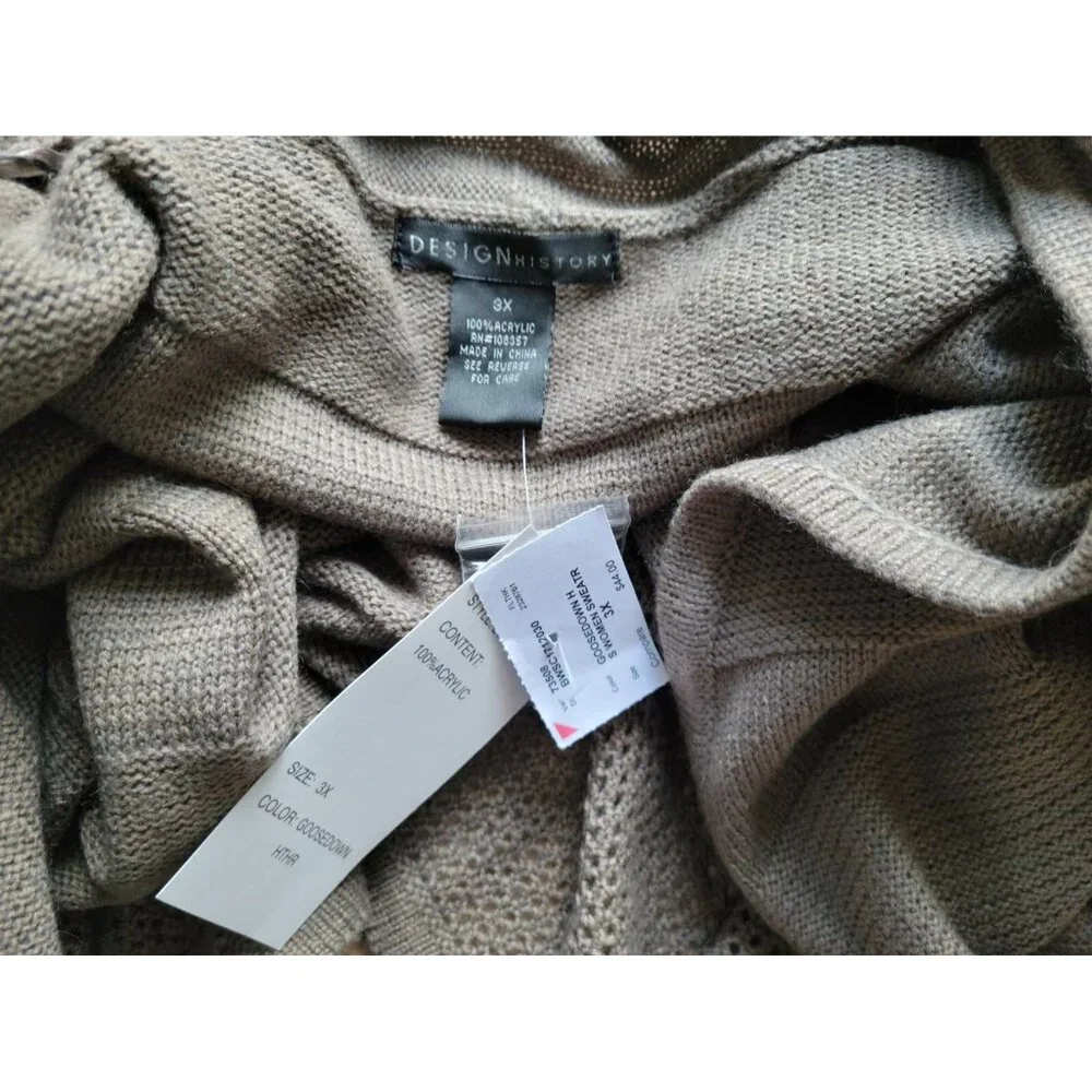 Design History Womens Sweater 3X Plus Cardigan Open Gray Acrylic SWE113E - Picture 8 of 9